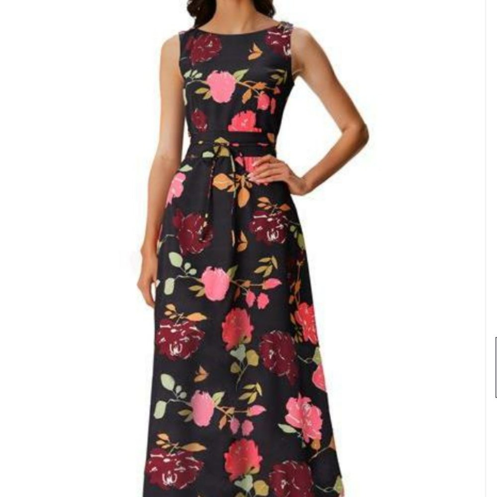 Eshakti Black Floral Print A-line Dress 2X NWOT